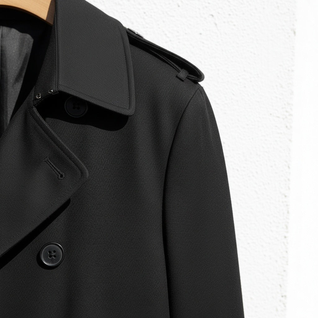 Black Trench Coat Men - Black - Back View