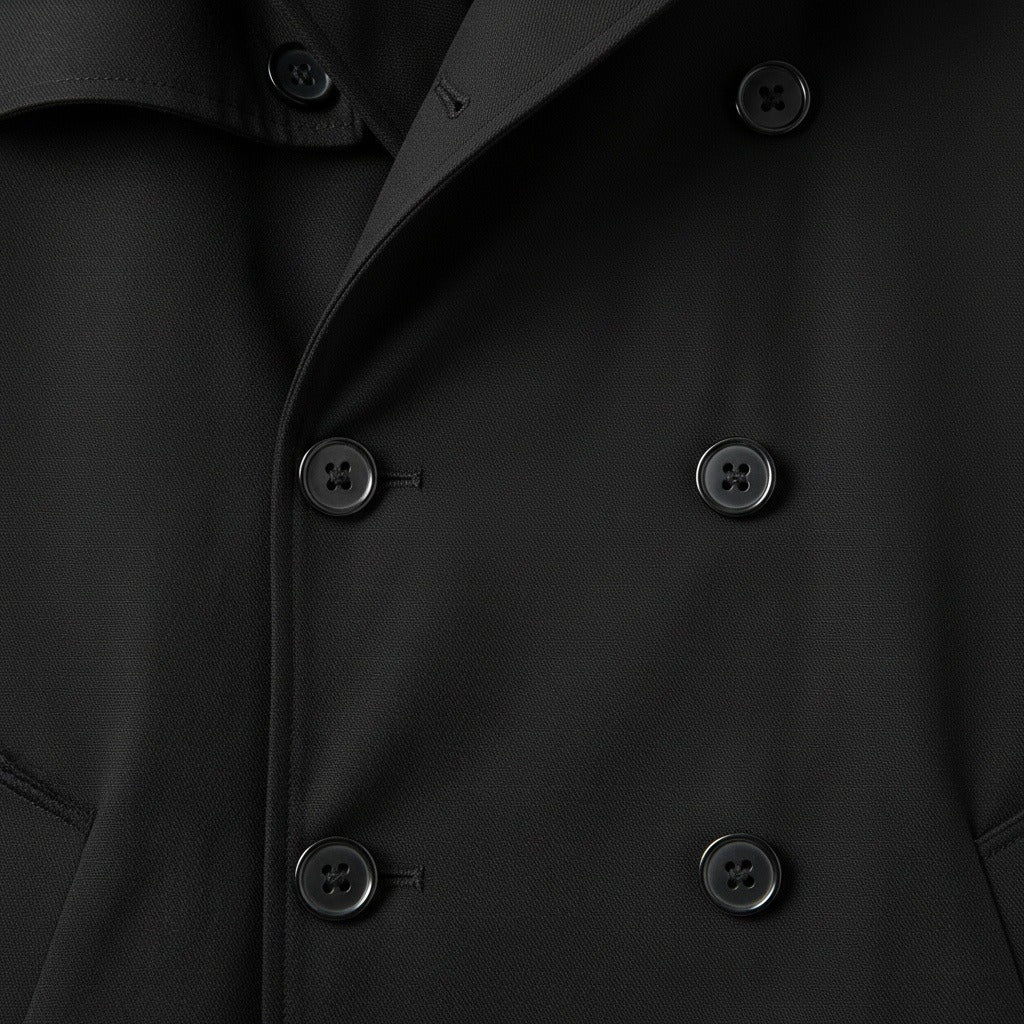 Black Trench Coat Men - Black - Texture Close Up