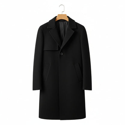 Black Wool Trench Coat Mens - Black - Front View