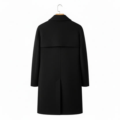 Black Wool Trench Coat Mens - Black - Fabric Detail