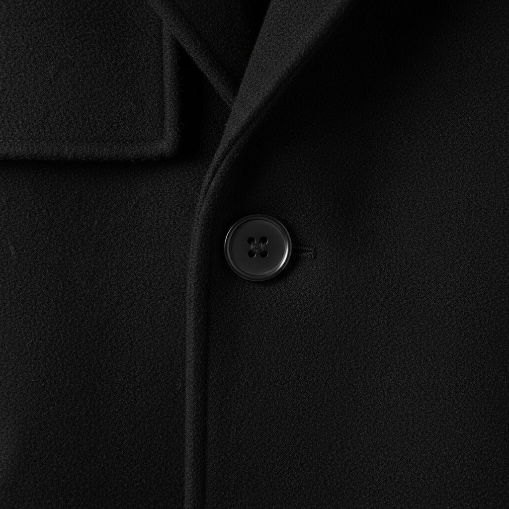Black Wool Trench Coat Mens - Black - Texture Close Up