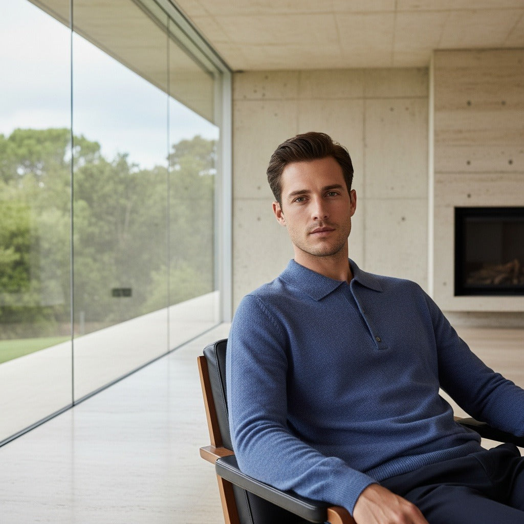 Blue Cashmere Sweater - Blue - Side Profile