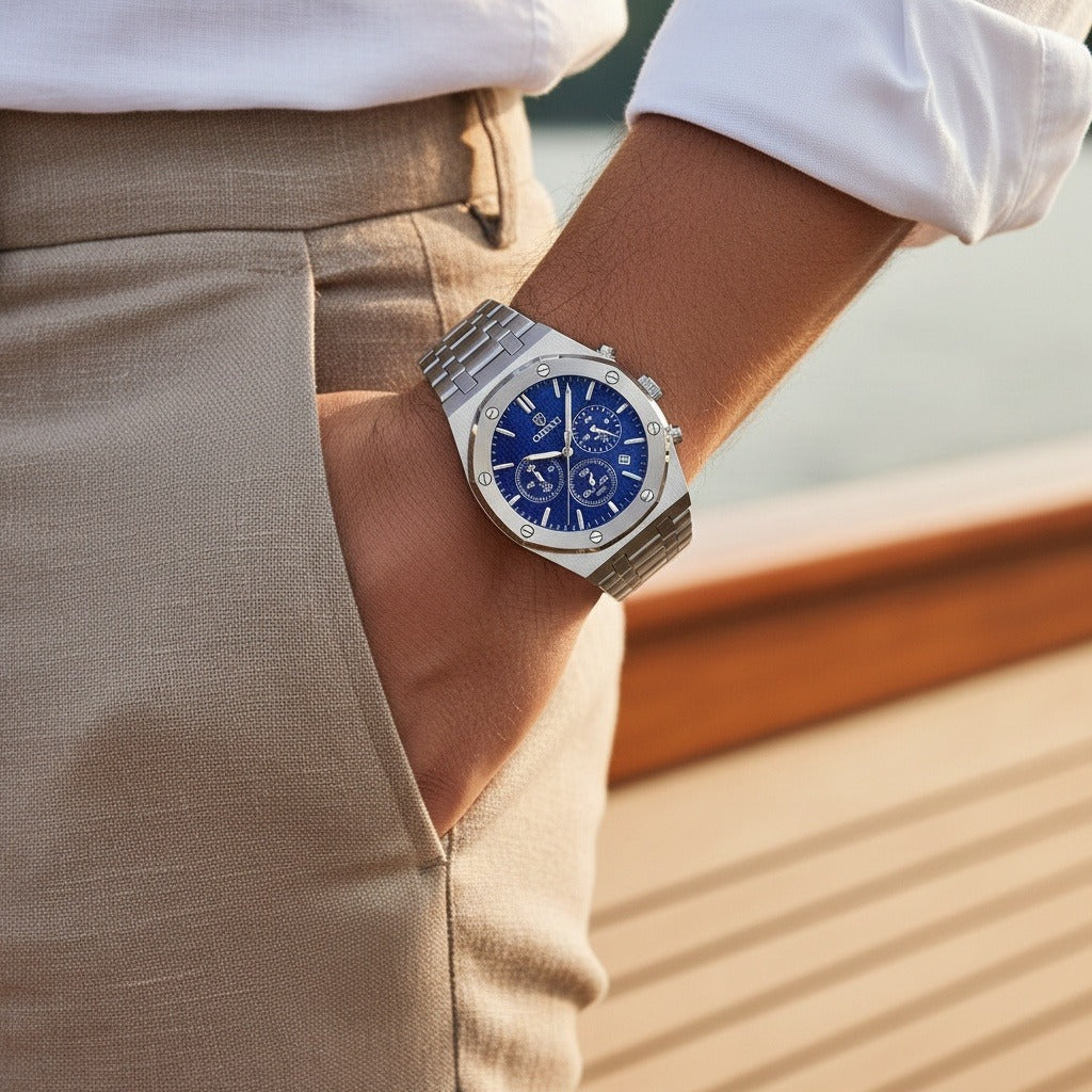 Blue Chronograph Watch - Blue - Angled Shot