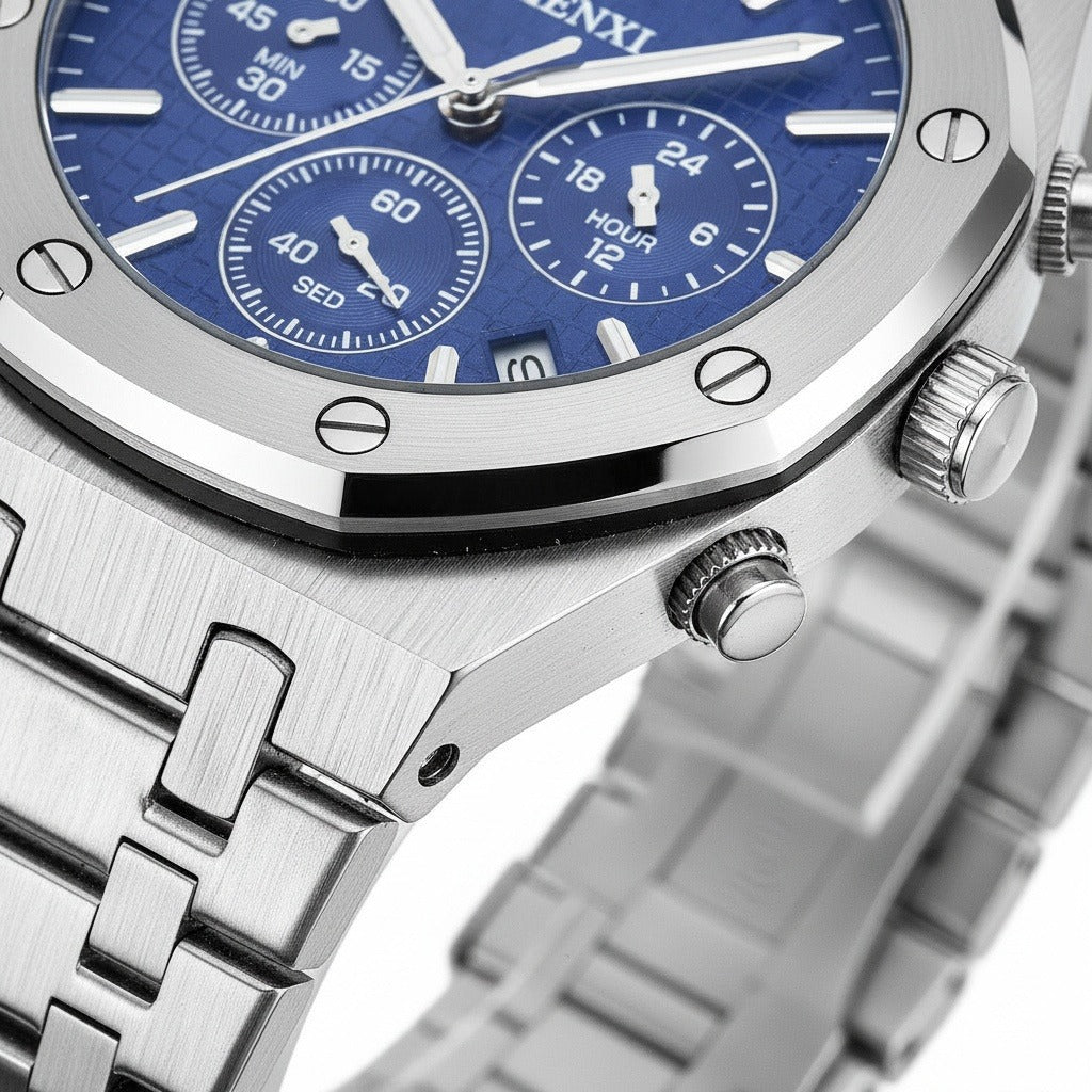 Blue Chronograph Watch - Blue - Texture Close Up