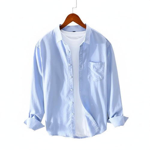 Blue Cotton Shirt - Blue - Front View