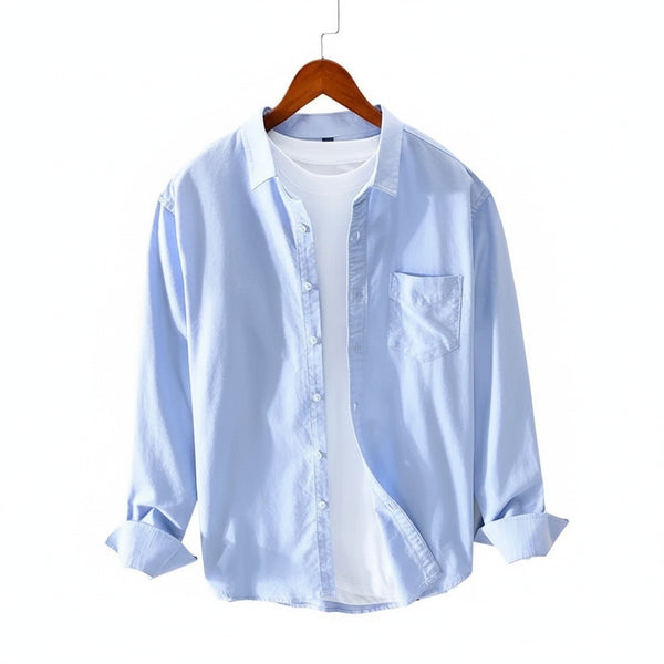 Blue Cotton Shirt - Blue - Front View