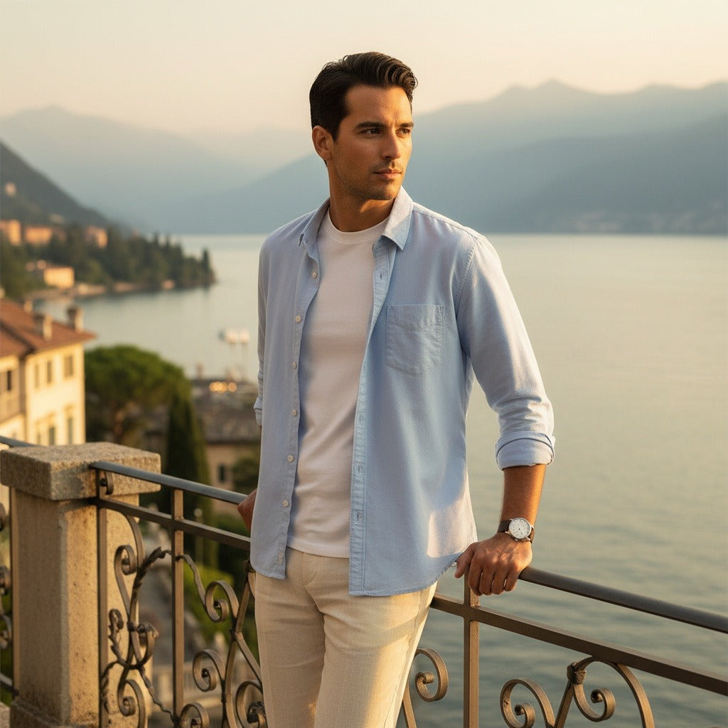 Blue Cotton Shirt - Blue - Angled Shot
