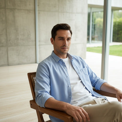 Blue Cotton Shirt - Blue - Side Profile