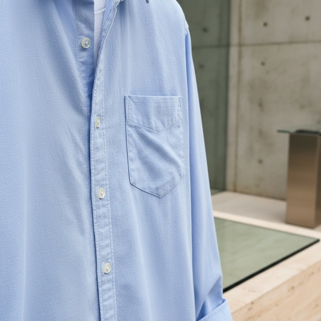 Blue Cotton Shirt - Blue - Back View