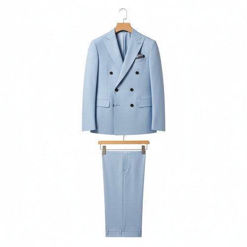 Blue Double Breasted Suit - Blue - Front View