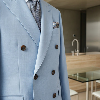 Blue Double Breasted Suit - Blue - Back View