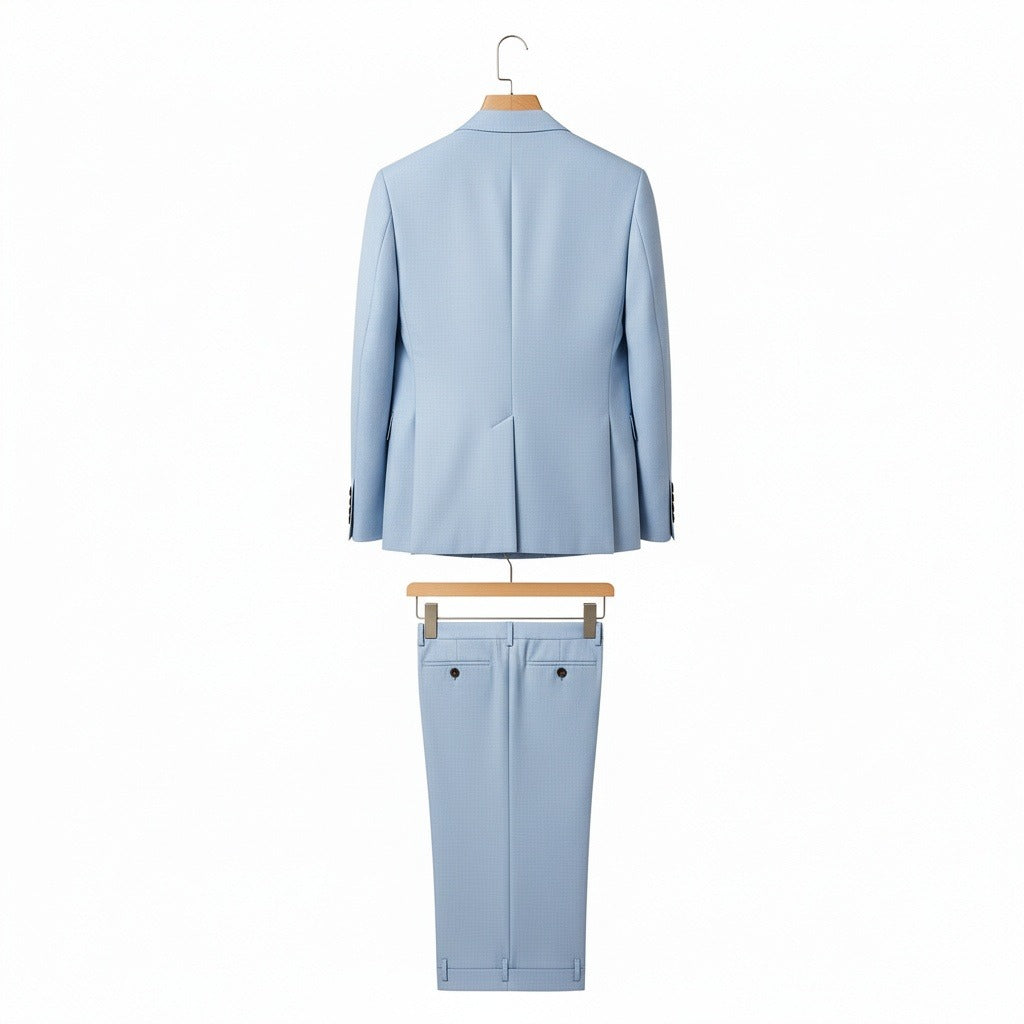 Blue Double Breasted Suit - Blue - Fabric Detail