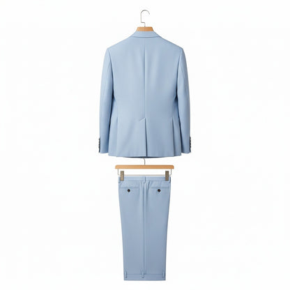 Blue Double Breasted Suit - Blue - Fabric Detail