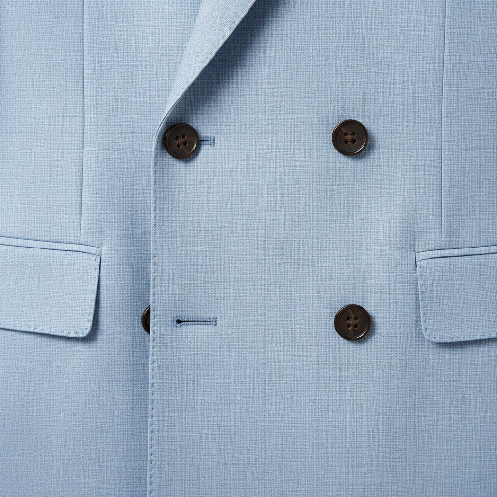 Blue Double Breasted Suit - Blue - Texture Close Up