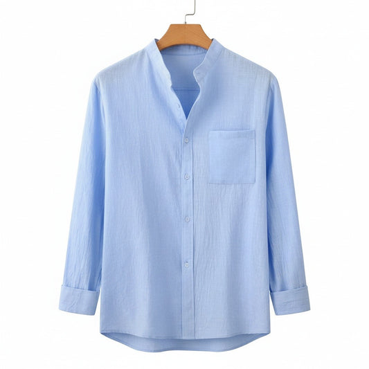Blue Linen Shirt - Blue - Front View
