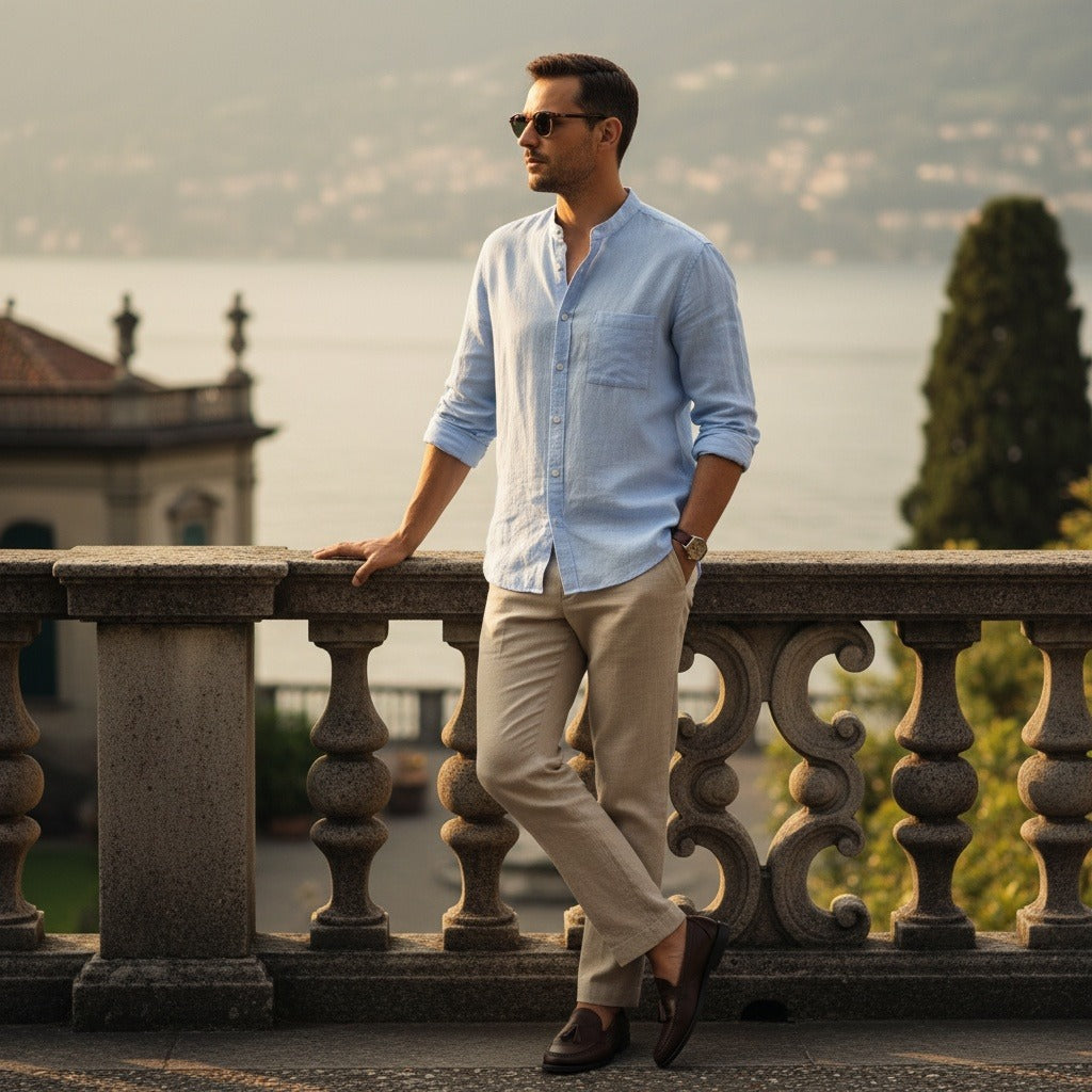 Blue Linen Shirt - Blue - Angled Shot