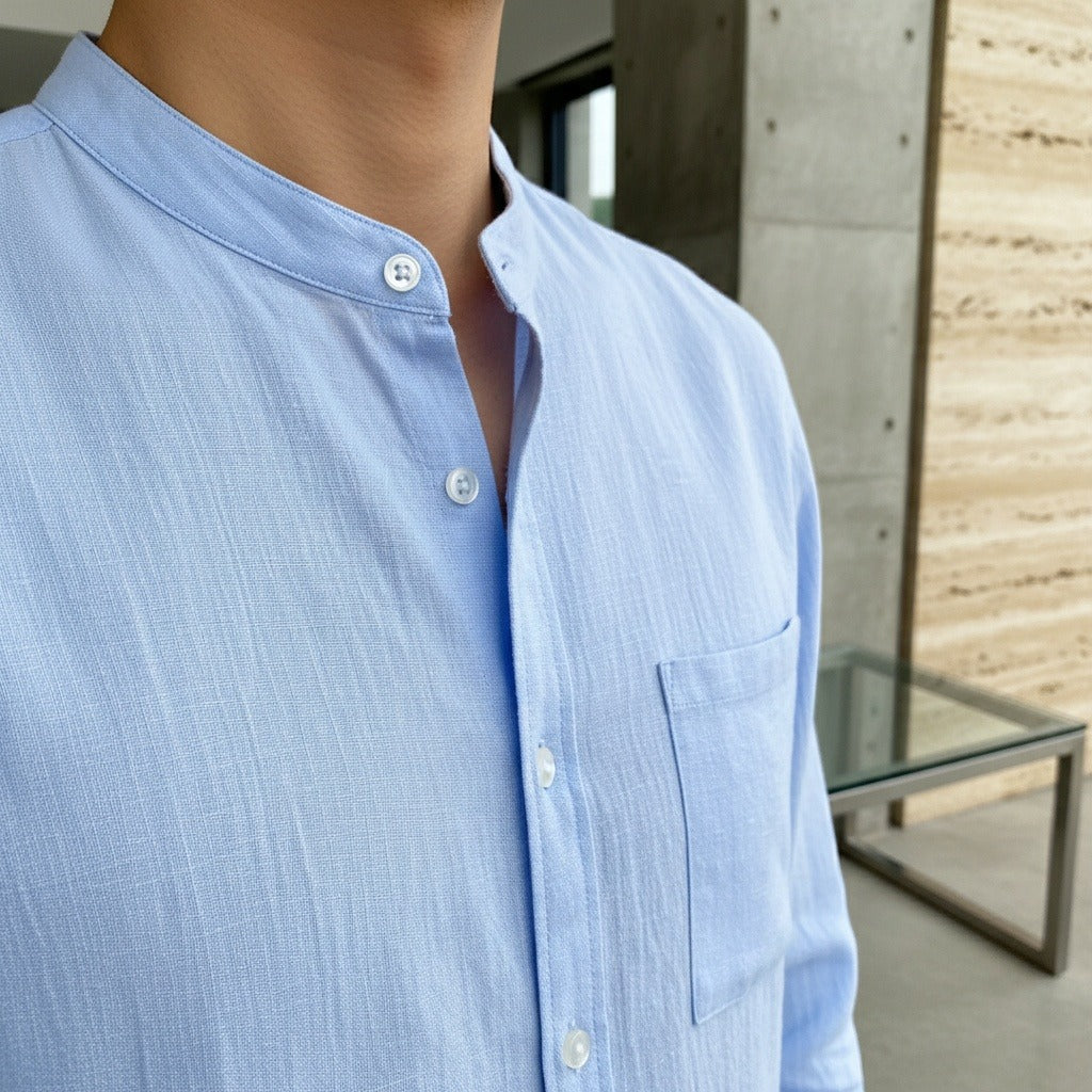 Blue Linen Shirt - Blue - Back View