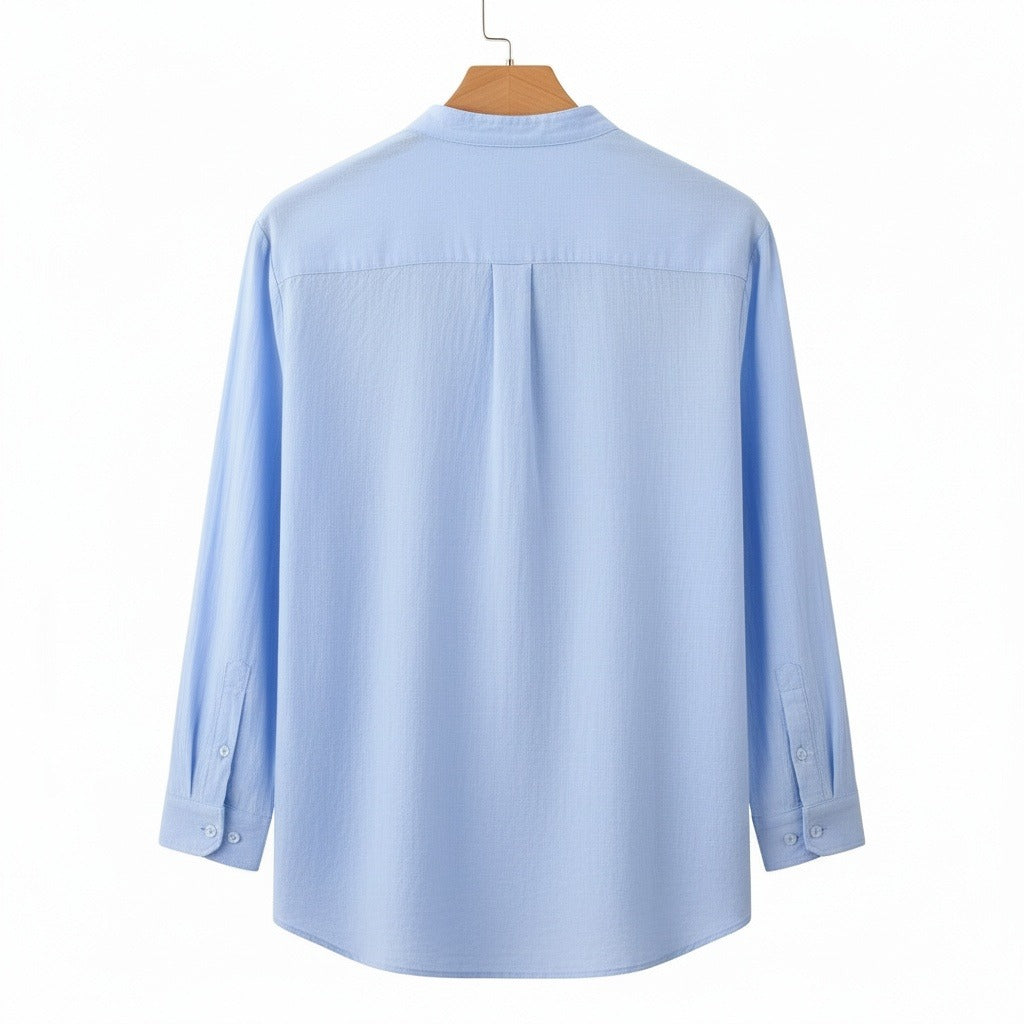 Blue Linen Shirt - Blue - Fabric Detail