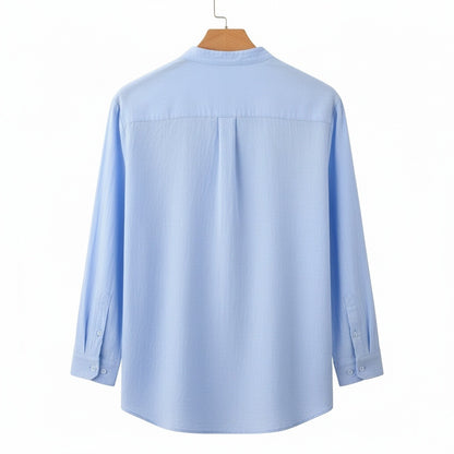 Blue Linen Shirt - Blue - Fabric Detail