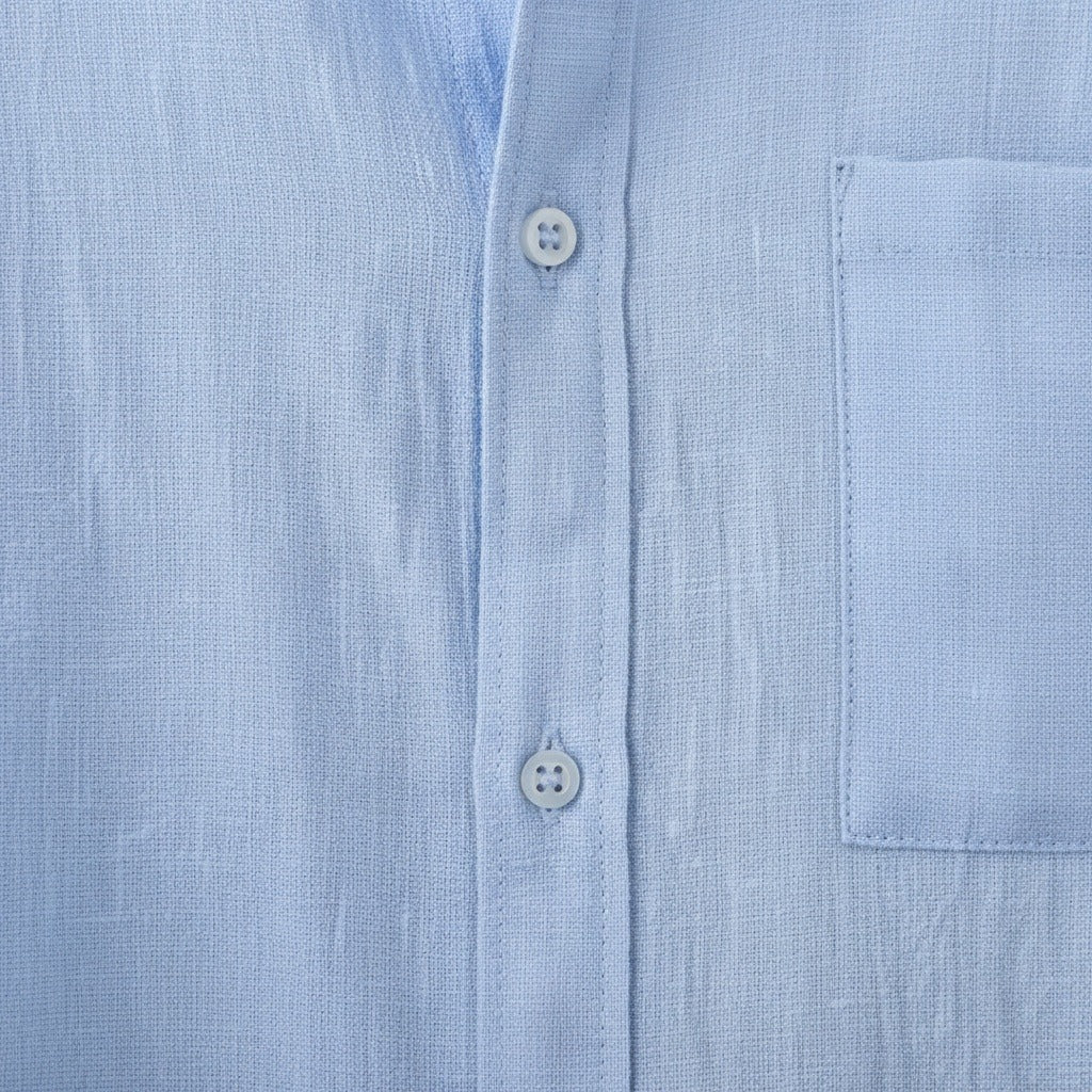 Blue Linen Shirt - Blue - Texture Close Up