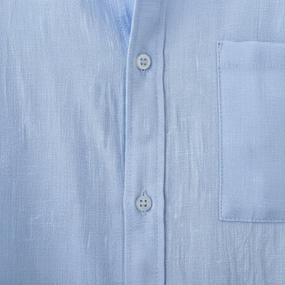 Blue Linen Shirt - Blue - Texture Close Up