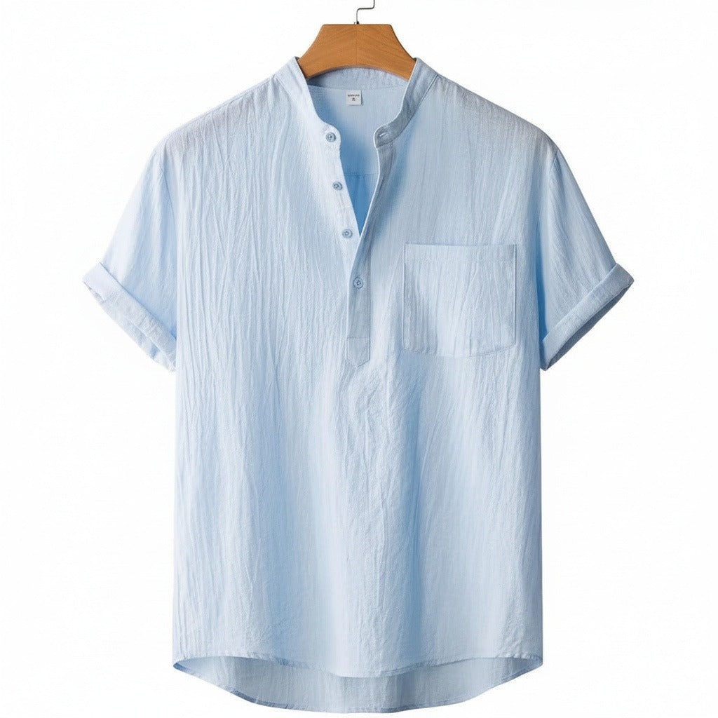 Blue Linen T Shirt - Blue - Front View