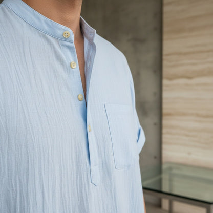 Blue Linen T Shirt - Blue - Back View