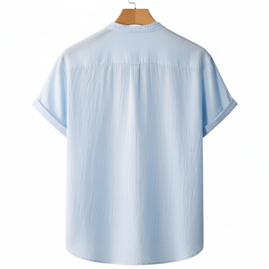 Blue Linen T Shirt - Blue - Fabric Detail