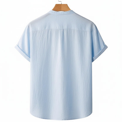 Blue Linen T Shirt - Blue - Fabric Detail
