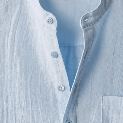 Blue Linen T Shirt - Blue - Texture Close Up