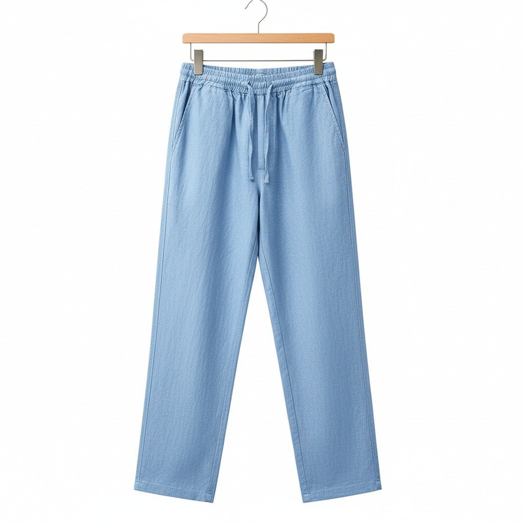 Blue Linen Trousers Mens - Blue - Front View