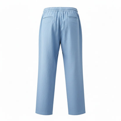 Blue Linen Trousers Mens - Blue - Fabric Detail