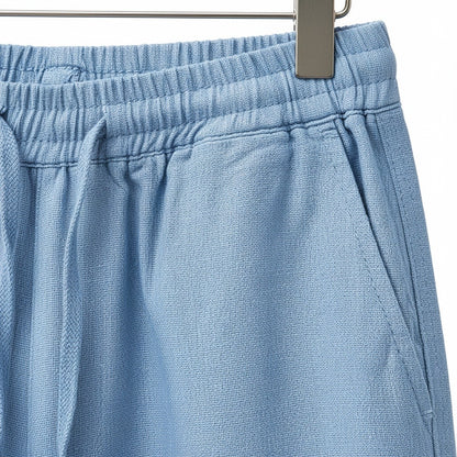 Blue Linen Trousers Mens - Blue - Texture Close Up