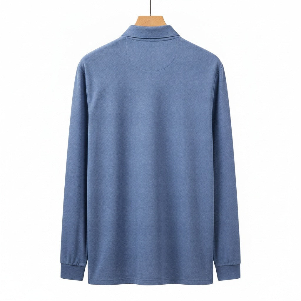 Blue Long Sleeve Polo Shirt - Blue - Fabric Detail