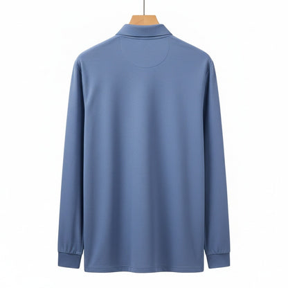 Blue Long Sleeve Polo Shirt - Blue - Fabric Detail