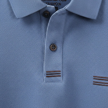 Blue Long Sleeve Polo Shirt - Blue - Texture Close Up