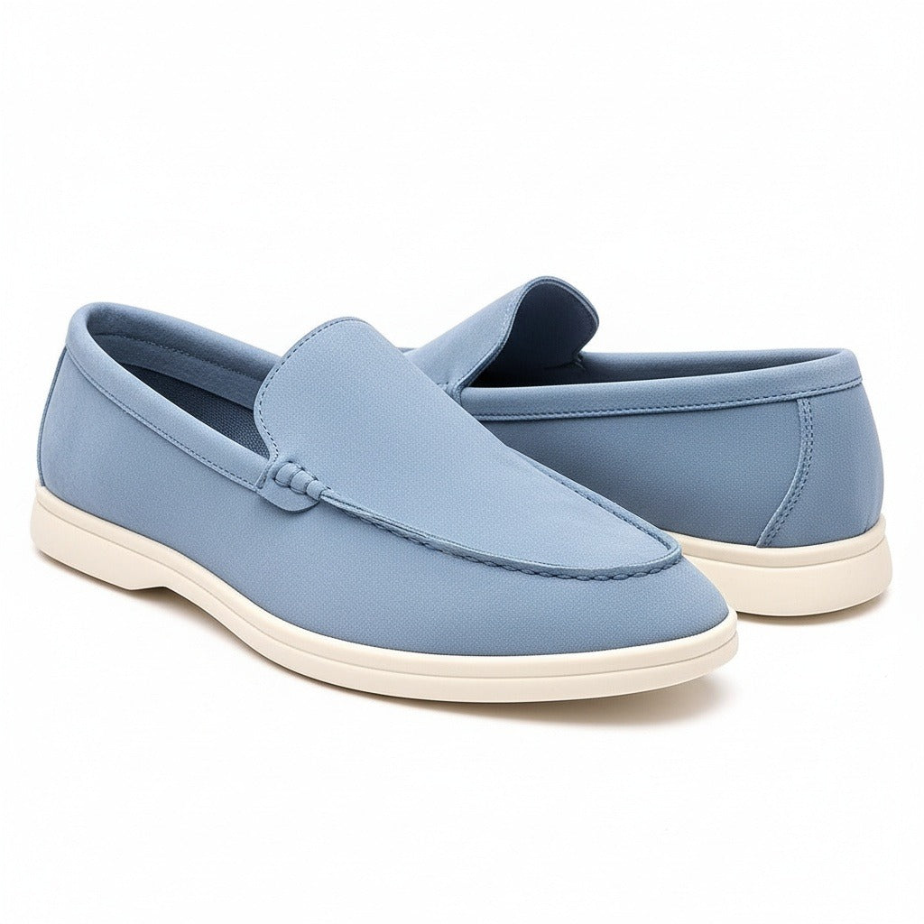 Blue Suede Loafers Men - Blue - Front View
