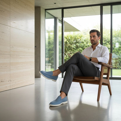 Blue Suede Loafers Men - Blue - Side Profile