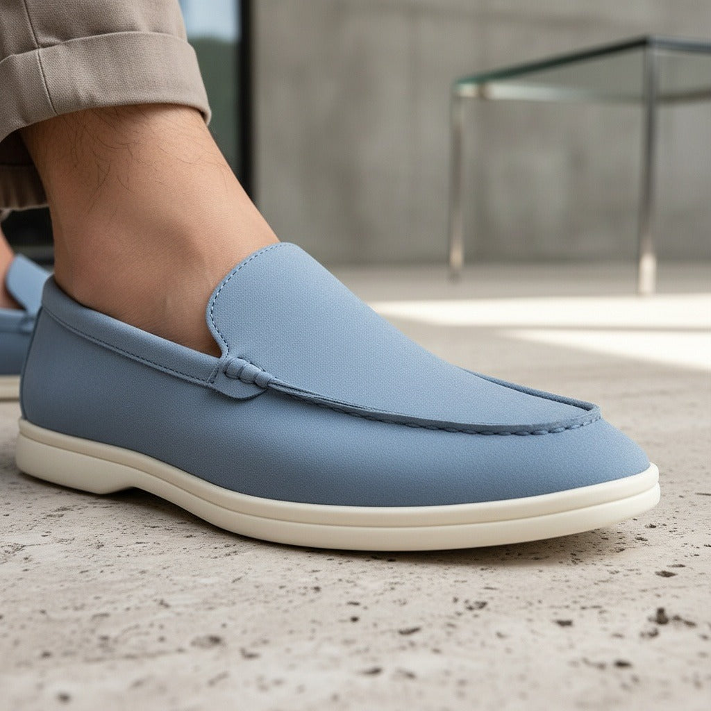 Blue Suede Loafers Men - Blue - Back View