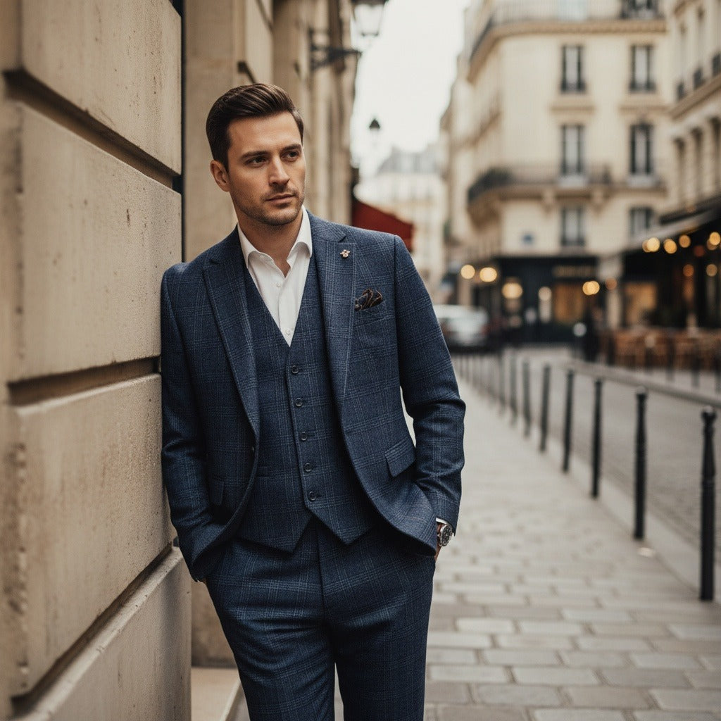 Blue Three Piece Suit - Blue - Angled Shot