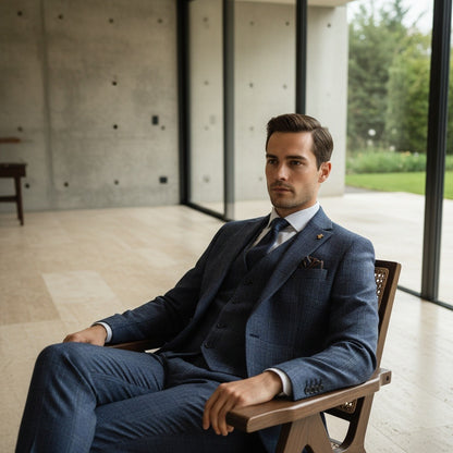 Blue Three Piece Suit - Blue - Side Profile