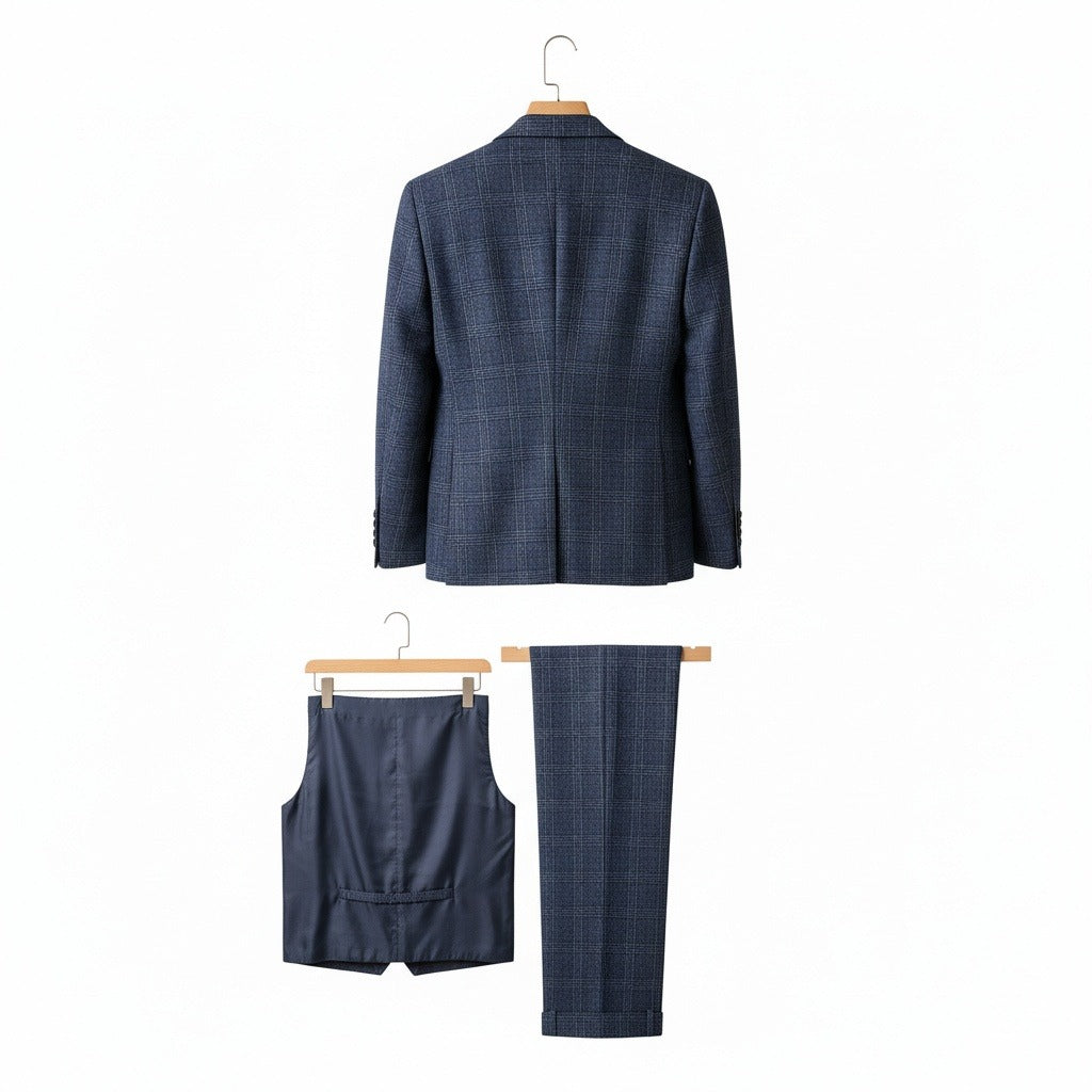 Blue Three Piece Suit - Blue - Fabric Detail