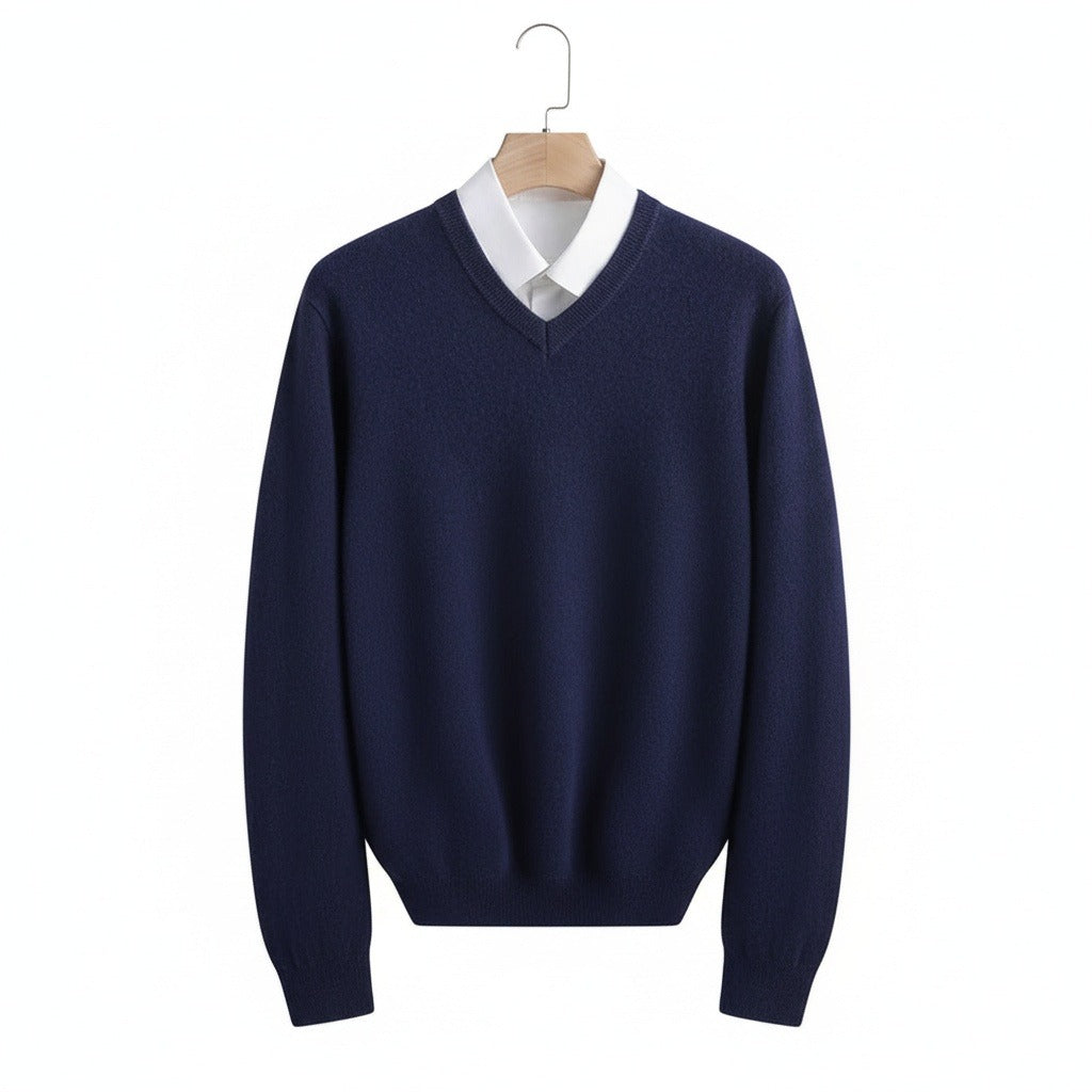 Blue V Neck Sweater Mens - Blue - Front View