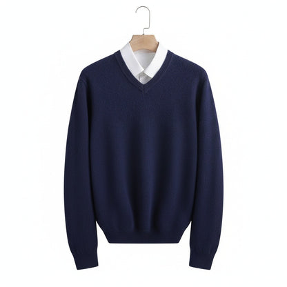 Blue V Neck Sweater Mens - Blue - Front View