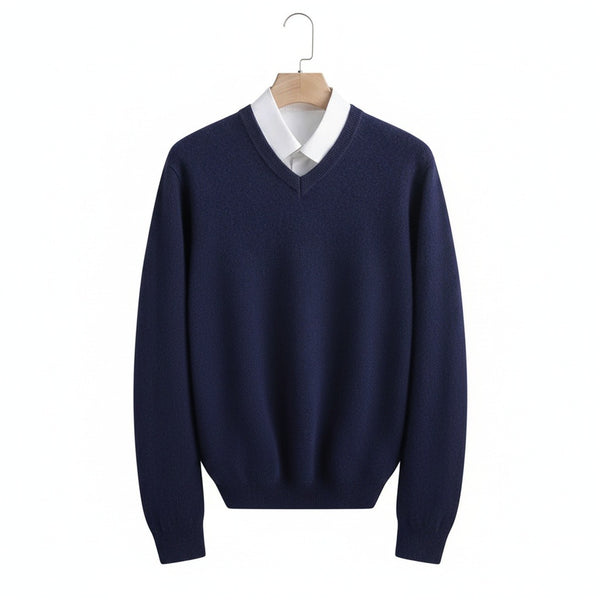 Blue V Neck Sweater Mens - Blue - Front View