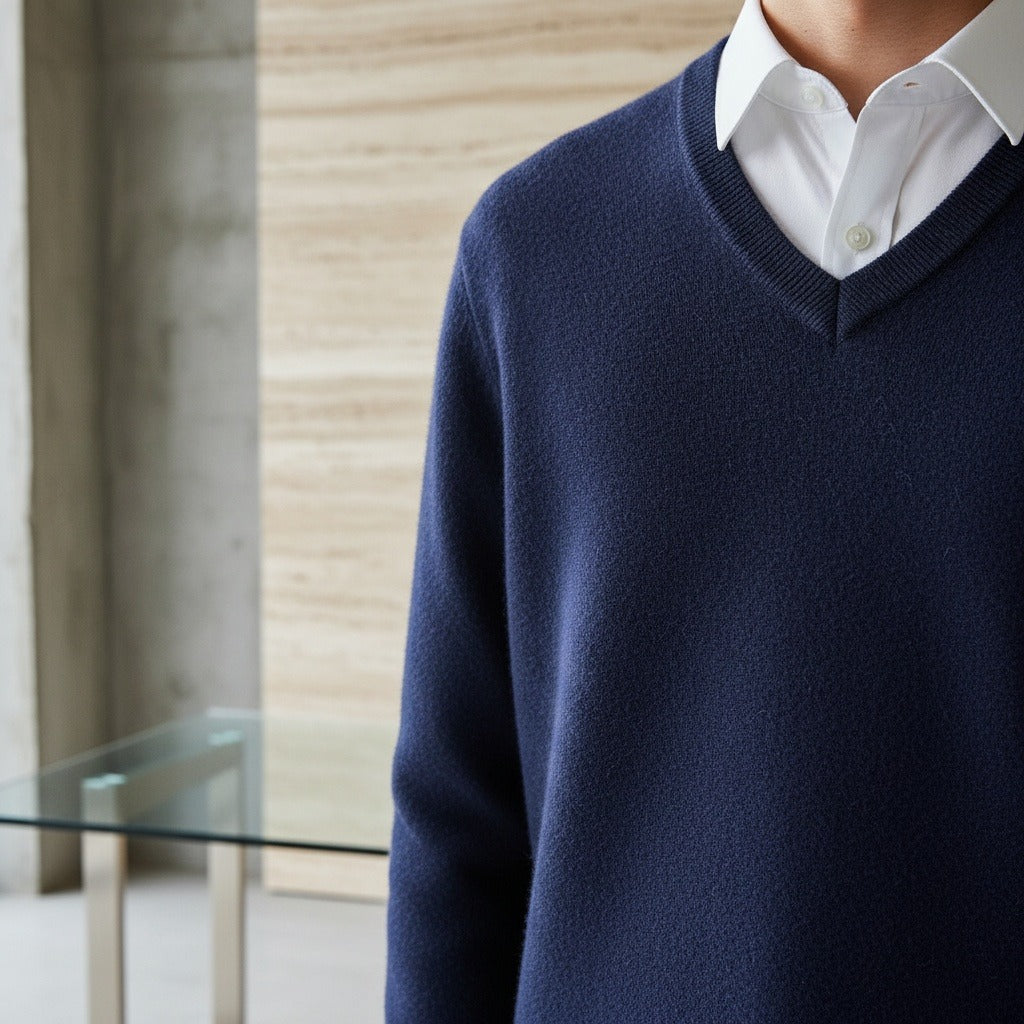 Blue V Neck Sweater Mens - Blue - Back View
