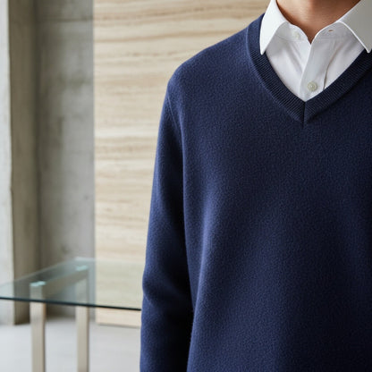 Blue V Neck Sweater Mens - Blue - Back View