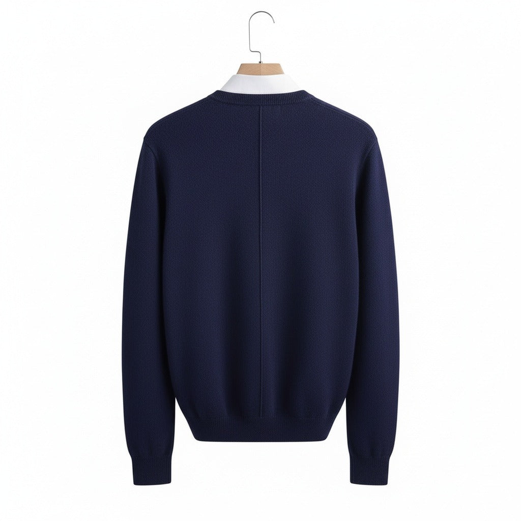 Blue V Neck Sweater Mens - Blue - Fabric Detail