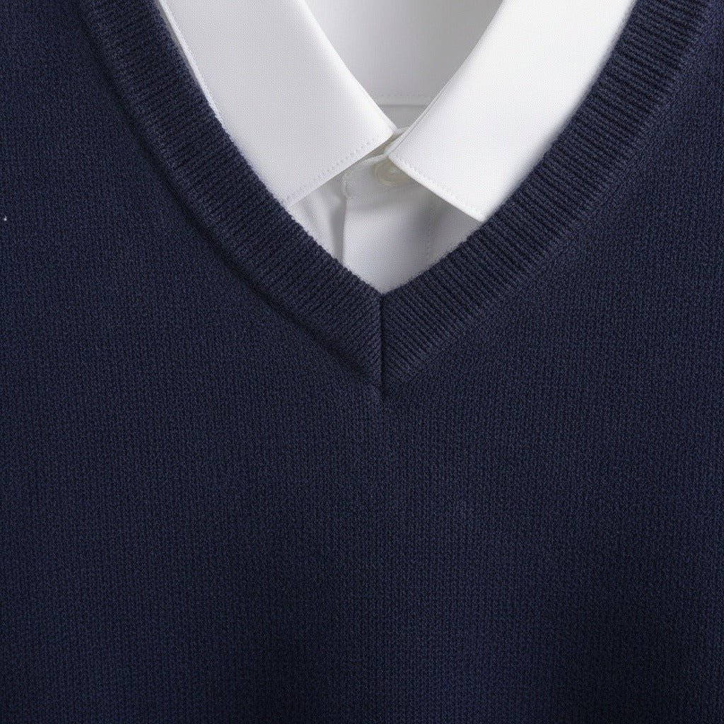 Blue V Neck Sweater Mens - Blue - Texture Close Up