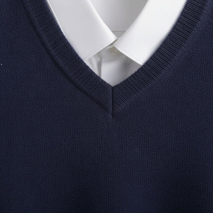 Blue V Neck Sweater Mens - Blue - Texture Close Up